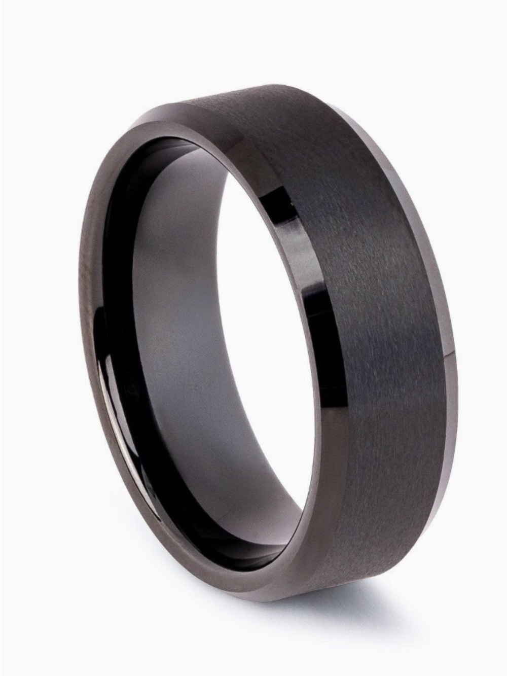 Black Men's Brushed Tungsten Comfort-Fit Ring